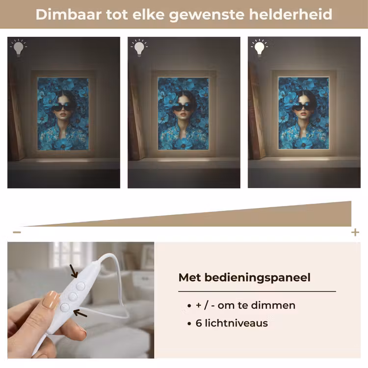 Vrouw - Bloemen - Blauw - Aesthetic - Luxe Light Box met kabel (Tafellamp) klein -USP_dimbaarNL