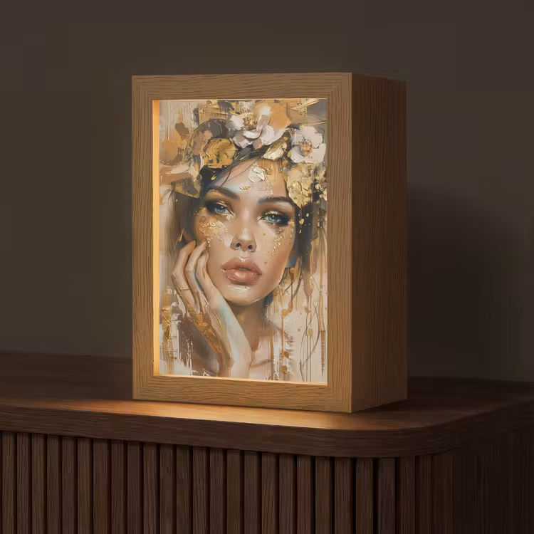 Vrouw - Bloemen  - Goud - Portret Light Box met kabel (Tafellamp) klein -z3d_website