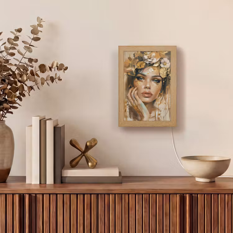 Vrouw - Bloemen  - Goud - Portret Light Box met kabel (Tafellamp) klein -sfeer2