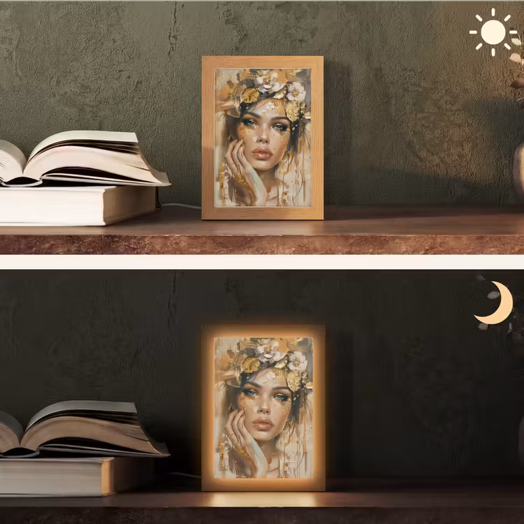 Vrouw - Bloemen  - Goud - Portret Light Box met kabel (Tafellamp) klein -sfeer3