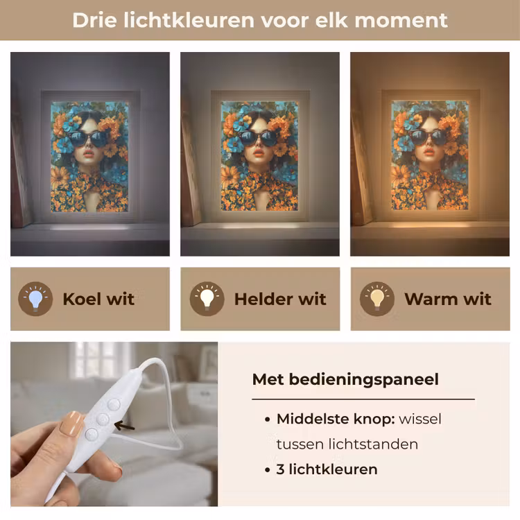 Vrouw - Bloemen - Oranje - Blauw - Modern Light Box met kabel (Tafellamp) klein -USP_lichtkleurNL