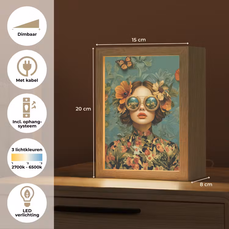 Vrouw - Bloemen - Vlinders - Natuur - Vintage Light Box met kabel (Tafellamp) klein -USP_NL