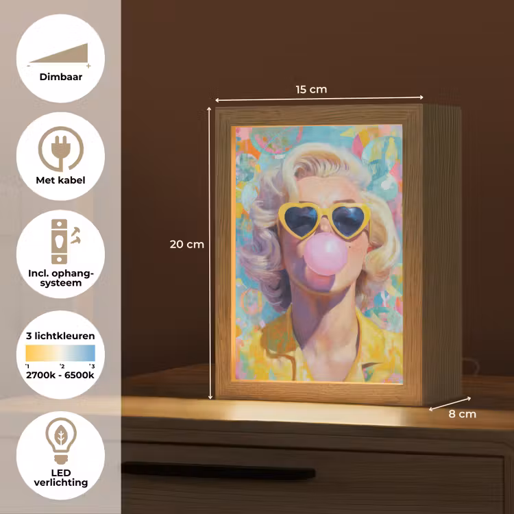Vrouw - Blond - Roze kauwgom - Kleurrijk - Pastel Light Box met kabel (Tafellamp) klein -USP_NL