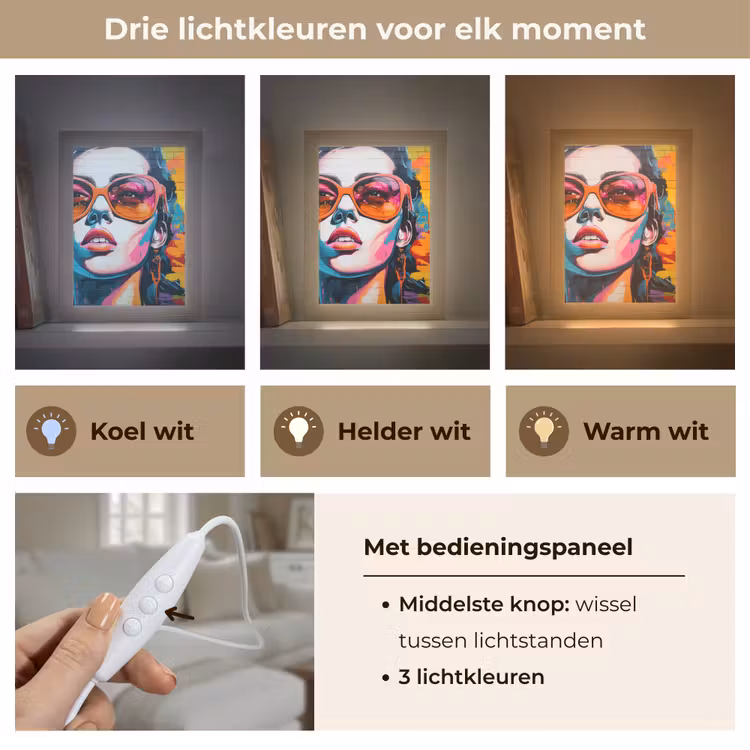 Vrouw - Bril - Kleuren - Graffiti Light Box met kabel (Tafellamp) klein -USP_lichtkleurNL