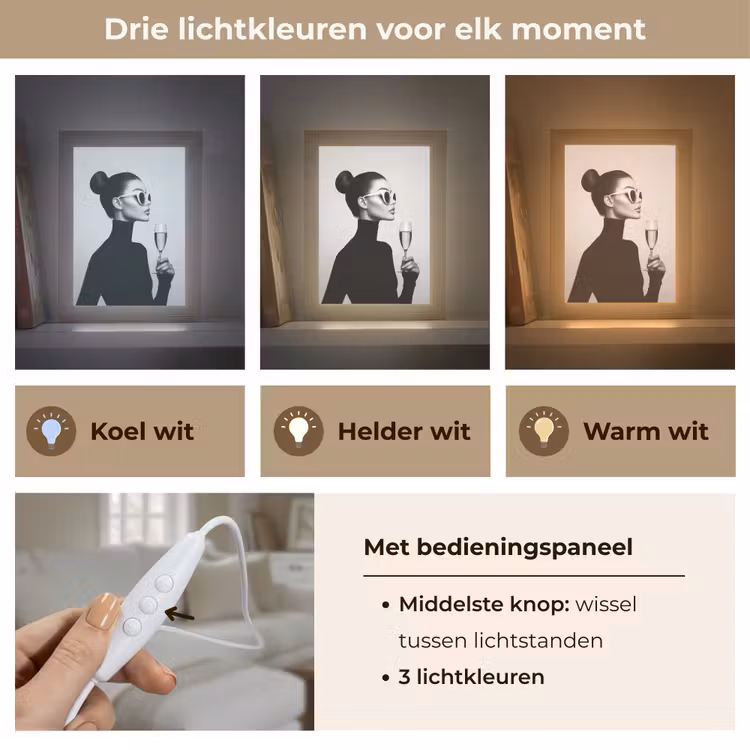 Vrouw - Champagne - Modern Light Box met kabel (Tafellamp) klein -USP_lichtkleurNL
