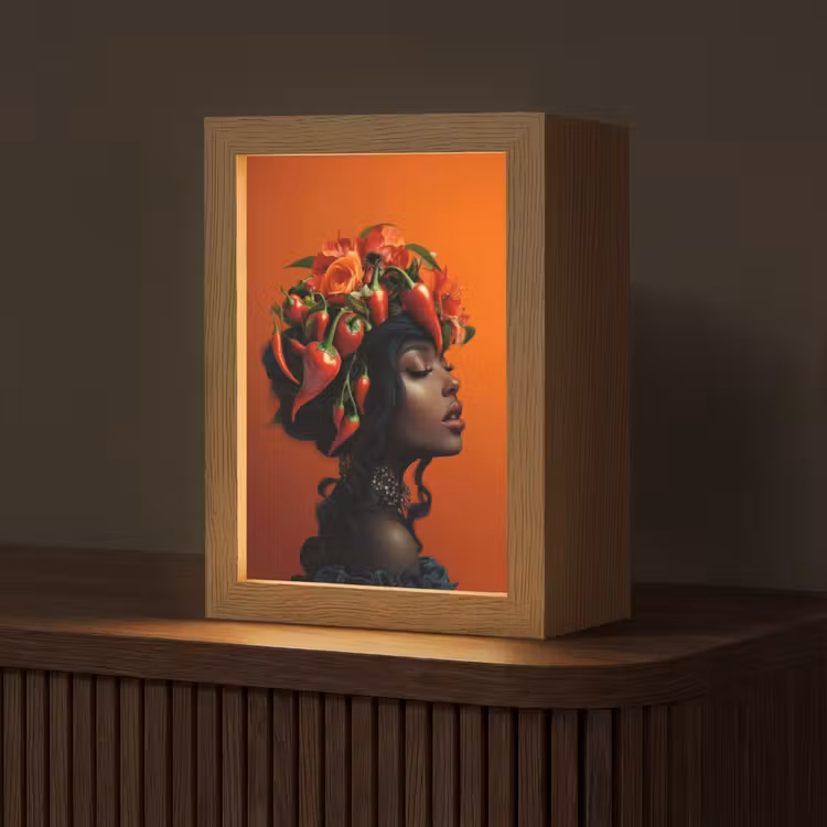 Vrouw - Chilipepers - Pepers - Bloemen Light Box met kabel (Tafellamp) klein -z3d_website
