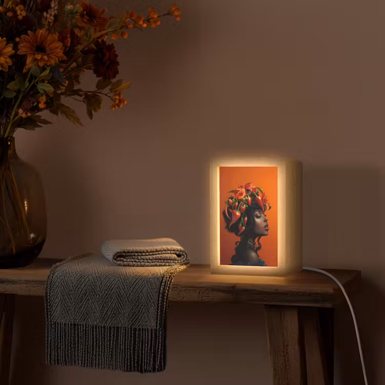Vrouw - Chilipepers - Pepers - Bloemen Light Box met kabel (Tafellamp) klein -sfeer4