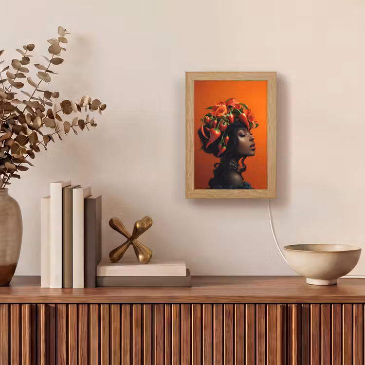 Vrouw - Chilipepers - Pepers - Bloemen Light Box met kabel (Tafellamp) klein -sfeer2