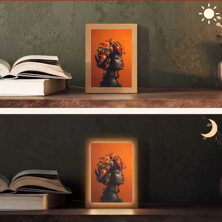 Vrouw - Chilipepers - Pepers - Bloemen Light Box met kabel (Tafellamp) klein -sfeer3