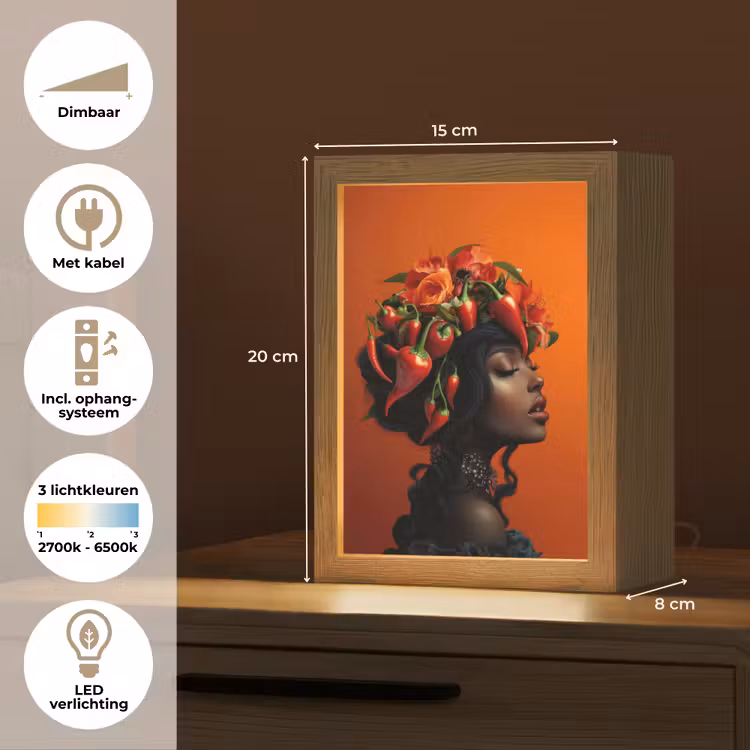 Vrouw - Chilipepers - Pepers - Bloemen Light Box met kabel (Tafellamp) klein -USP_NL