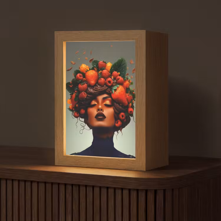 Vrouw - Chocolade - Frambozen - Aardbeien - Koekjes Light Box met kabel (Tafellamp) klein -z3d_website