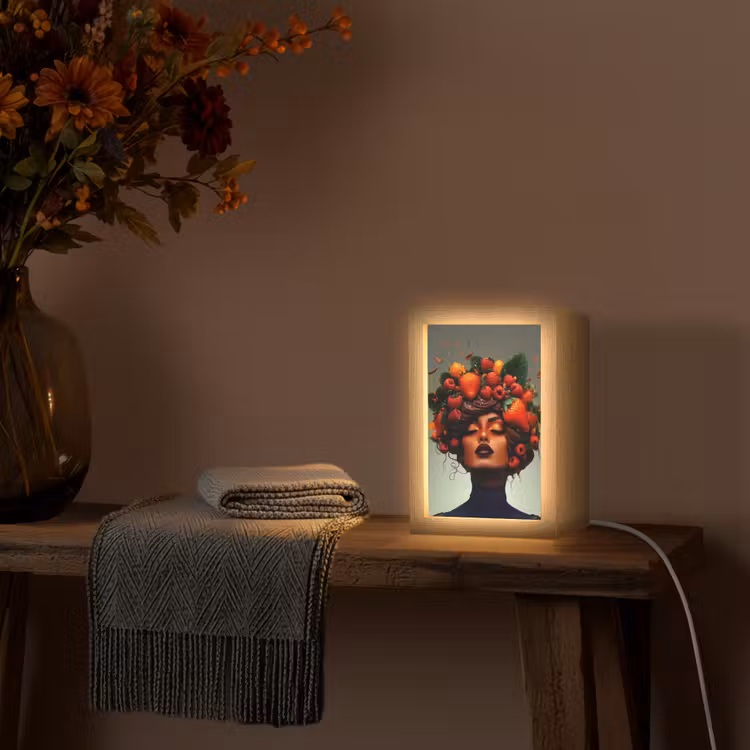 Vrouw - Chocolade - Frambozen - Aardbeien - Koekjes Light Box met kabel (Tafellamp) klein -sfeer4