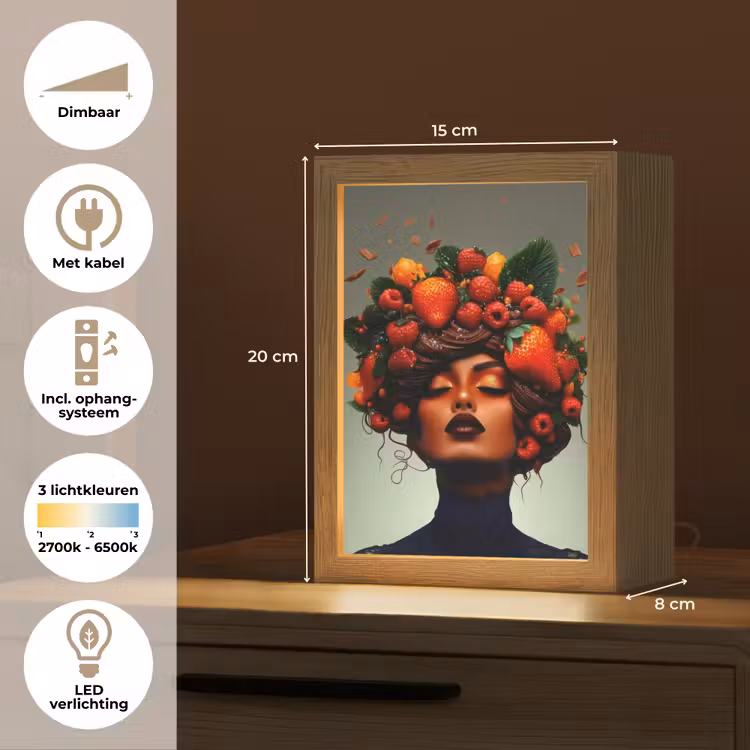 Vrouw - Chocolade - Frambozen - Aardbeien - Koekjes Light Box met kabel (Tafellamp) klein -USP_NL