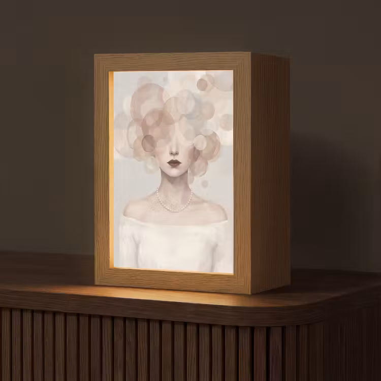 Vrouw - Cirkels - Beige Light Box met kabel (Tafellamp) klein -z3d_website