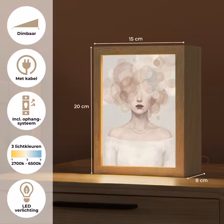 Vrouw - Cirkels - Beige Light Box met kabel (Tafellamp) klein -USP_NL