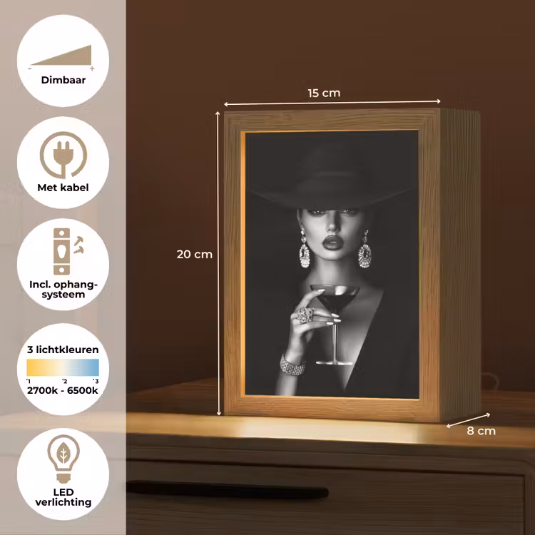 Vrouw - Cocktail - Chic Light Box met kabel (Tafellamp) klein -USP_NL