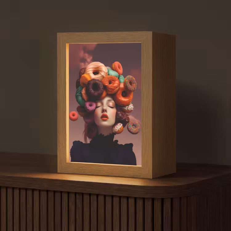 Vrouw - Donuts - Kleurrijk Light Box met kabel (Tafellamp) klein -z3d_website