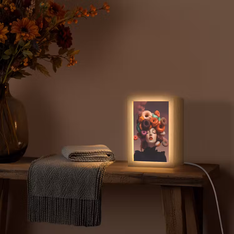 Vrouw - Donuts - Kleurrijk Light Box met kabel (Tafellamp) klein -sfeer4