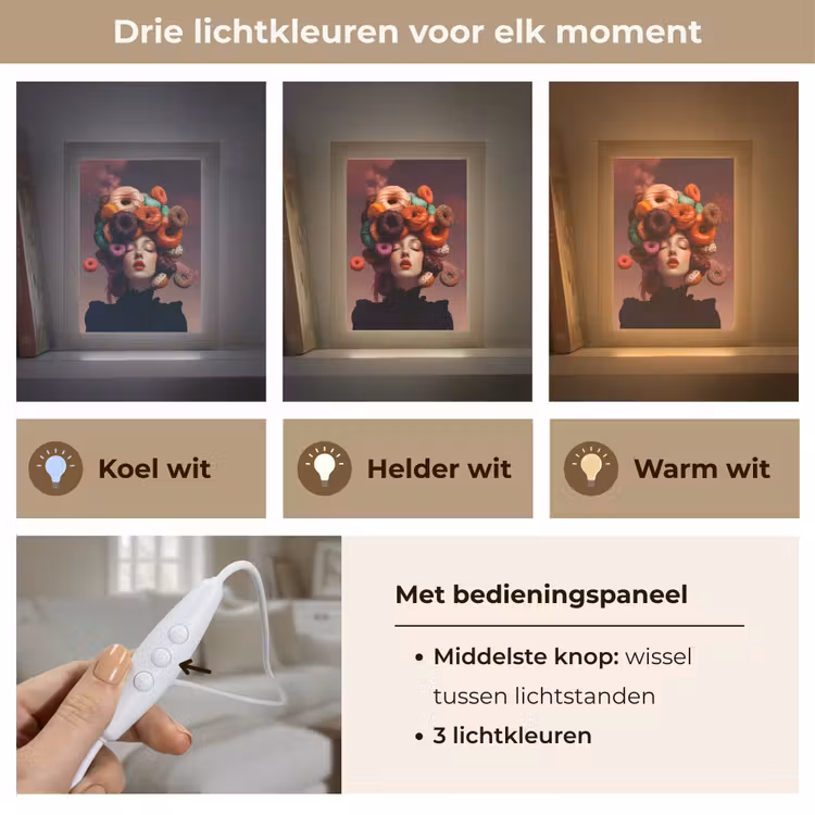 Vrouw - Donuts - Kleurrijk Light Box met kabel (Tafellamp) klein -USP_lichtkleurNL