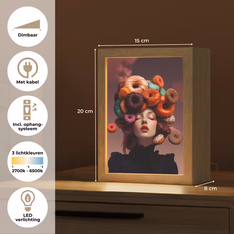 Vrouw - Donuts - Kleurrijk Light Box met kabel (Tafellamp) klein -USP_NL