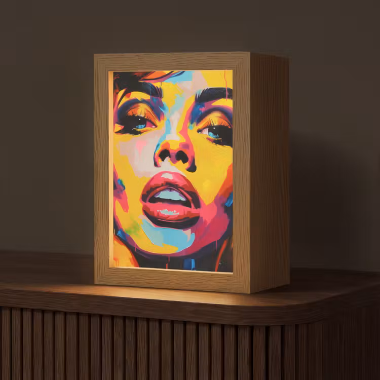 Vrouw - Gezicht - Kleurrijk Light Box met kabel (Tafellamp) klein -z3d_website