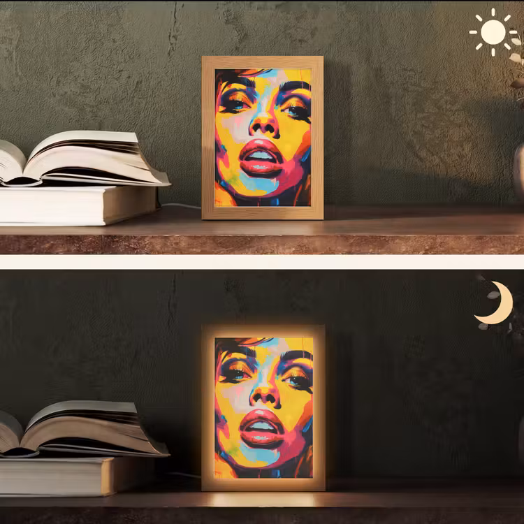 Vrouw - Gezicht - Kleurrijk Light Box met kabel (Tafellamp) klein -sfeer3