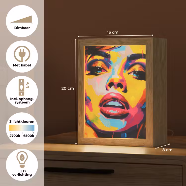 Vrouw - Gezicht - Kleurrijk Light Box met kabel (Tafellamp) klein -USP_NL