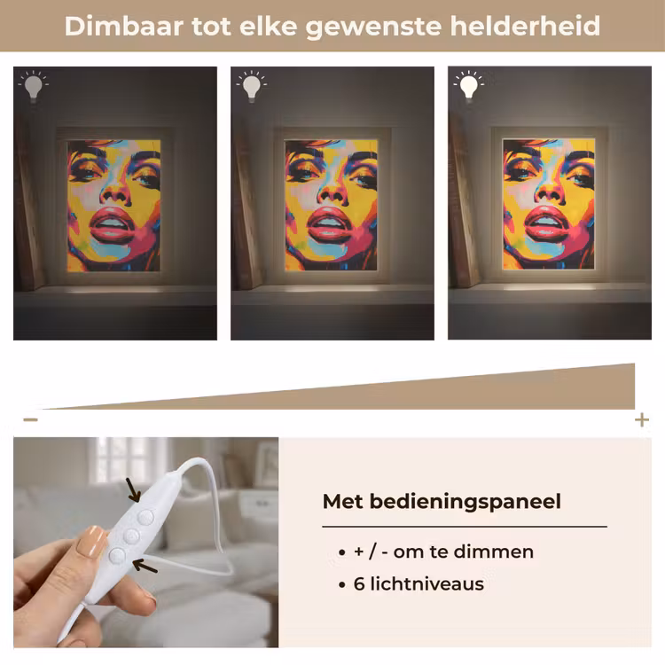 Vrouw - Gezicht - Kleurrijk Light Box met kabel (Tafellamp) klein -USP_dimbaarNL
