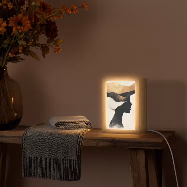 Vrouw - Golven - Zwart Light Box met kabel (Tafellamp) klein -sfeer4