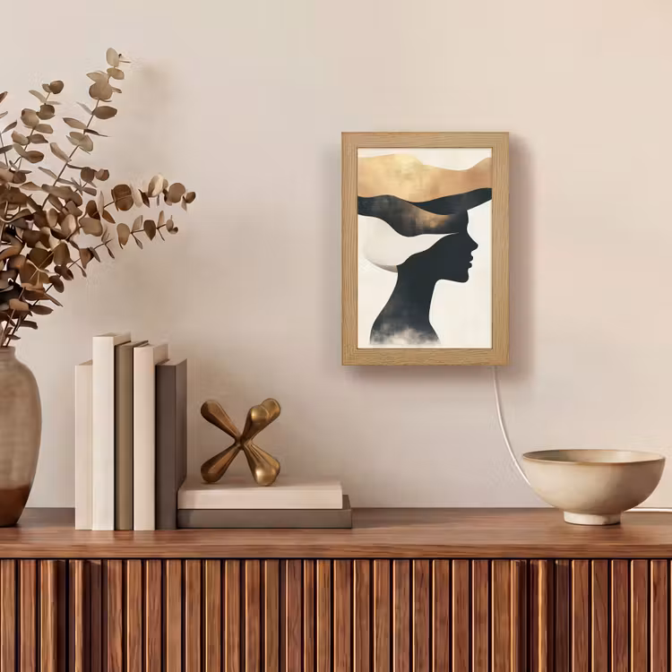 Vrouw - Golven - Zwart Light Box met kabel (Tafellamp) klein -sfeer2