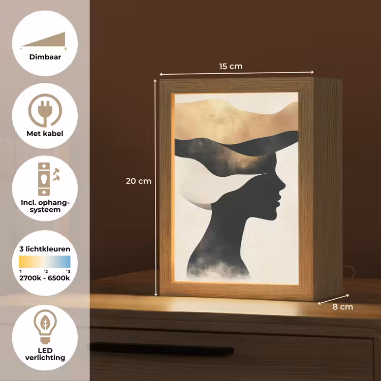 Vrouw - Golven - Zwart Light Box met kabel (Tafellamp) klein -USP_NL