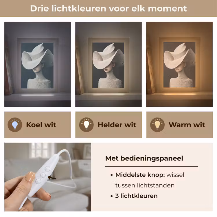 Vrouw - Golvende - Hoed Light Box met kabel (Tafellamp) klein -USP_lichtkleurNL