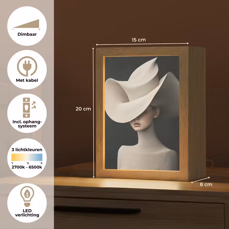 Vrouw - Golvende - Hoed Light Box met kabel (Tafellamp) klein -USP_NL