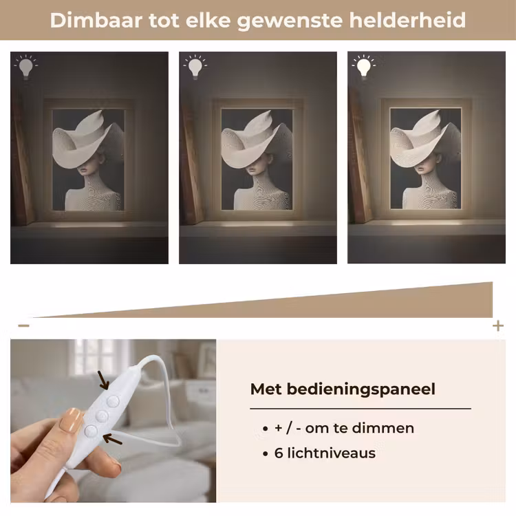 Vrouw - Golvende - Hoed Light Box met kabel (Tafellamp) klein -USP_dimbaarNL