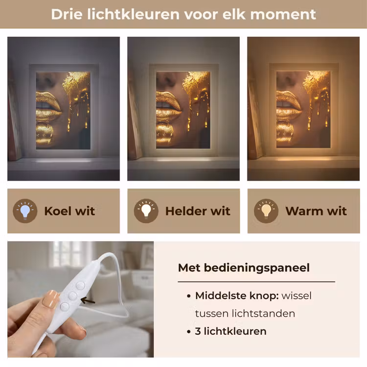 Vrouw - Goud - Gezicht - Verf - Lippen Light Box met kabel (Tafellamp) klein -USP_lichtkleurNL