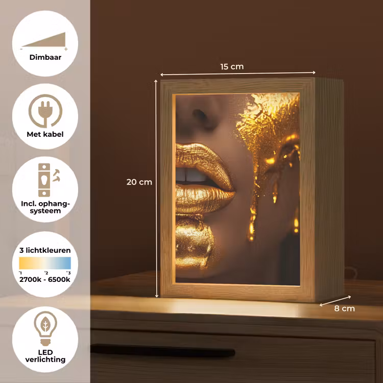 Vrouw - Goud - Gezicht - Verf - Lippen Light Box met kabel (Tafellamp) klein -USP_NL