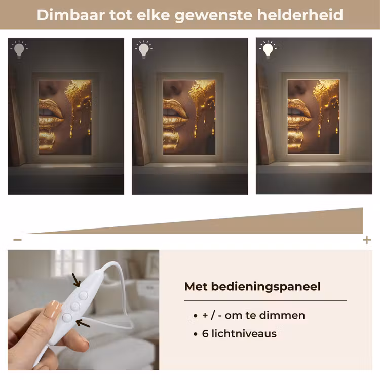 Vrouw - Goud - Gezicht - Verf - Lippen Light Box met kabel (Tafellamp) klein -USP_dimbaarNL