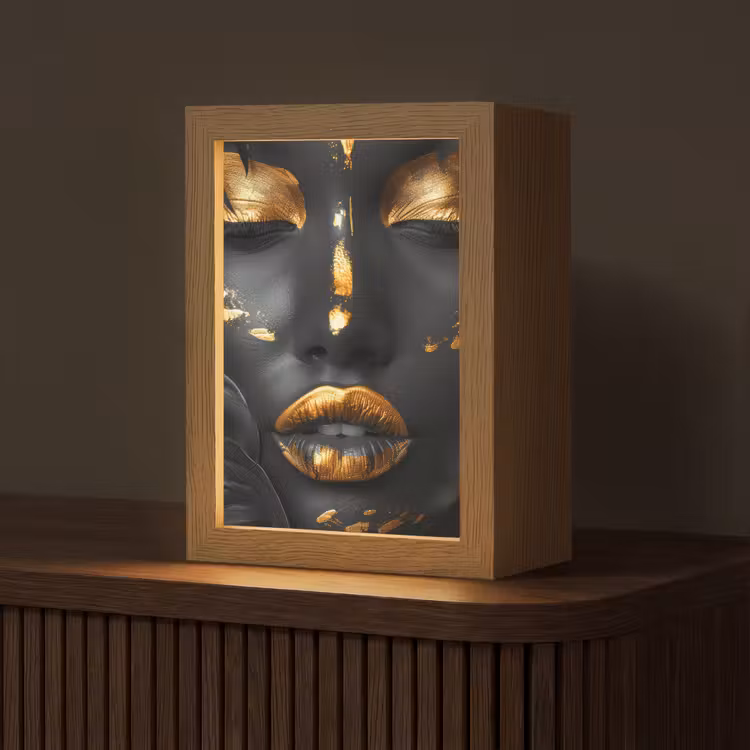 Vrouw - Goud - Natuur - Portret - Modern Light Box met kabel (Tafellamp) klein -z3d_website