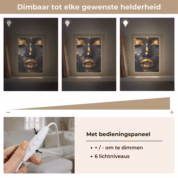 Vrouw - Goud - Natuur - Portret - Modern Light Box met kabel (Tafellamp) klein -USP_dimbaarNL