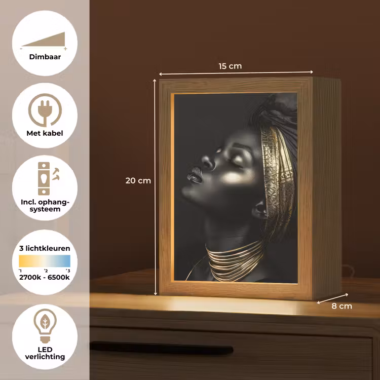 Vrouw - Goud - Portret - Modern Light Box met kabel (Tafellamp) klein -USP_NL