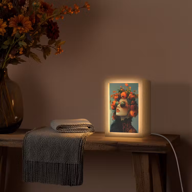 Vrouw - Granaatappel - Herfst - Zonnebril Light Box met kabel (Tafellamp) klein -sfeer4
