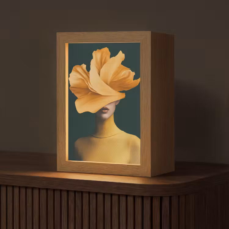 Vrouw - Hoed - Geel Light Box met kabel (Tafellamp) klein -z3d_website