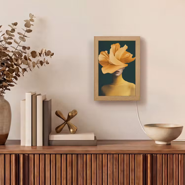 Vrouw - Hoed - Geel Light Box met kabel (Tafellamp) klein -sfeer2