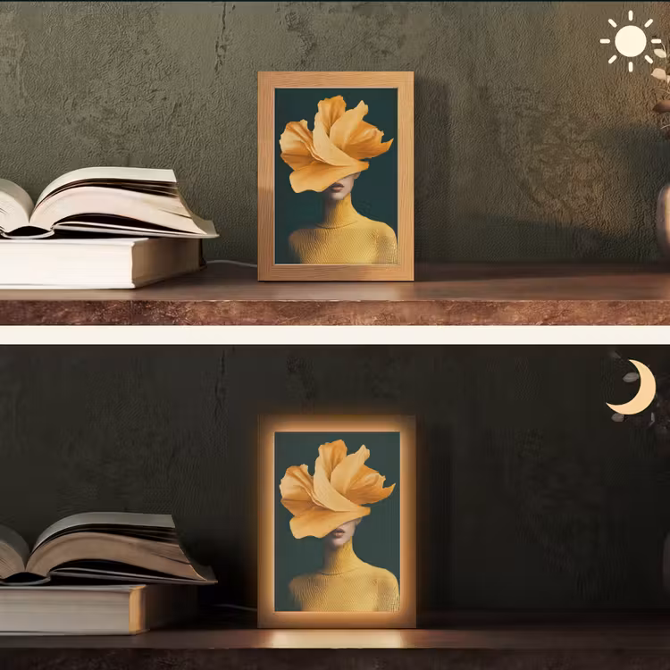 Vrouw - Hoed - Geel Light Box met kabel (Tafellamp) klein -sfeer3
