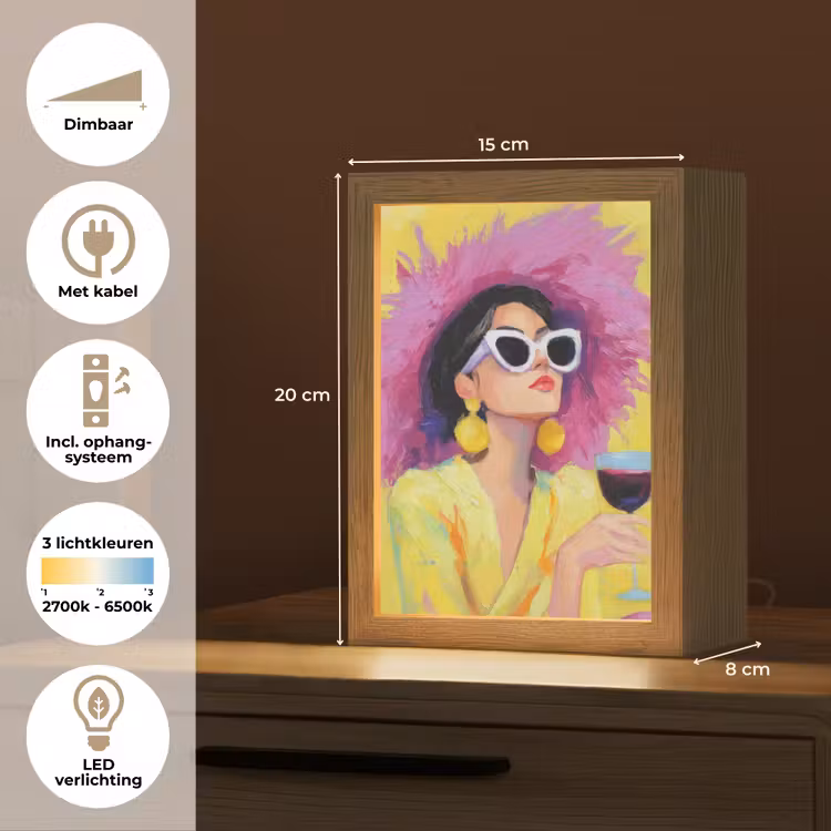 Vrouw - Hoed - Paars - Wijn Light Box met kabel (Tafellamp) klein -USP_NL