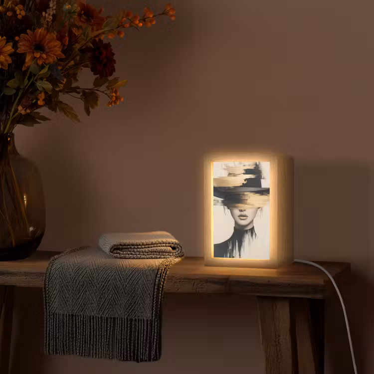 Vrouw - Hoed - Verf Light Box met kabel (Tafellamp) klein -sfeer4