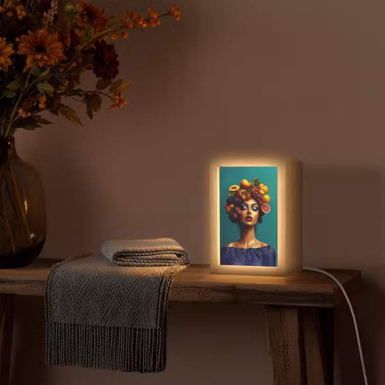 Vrouw - Hoodtooi - Tropisch - Fruit - Druiven Light Box met kabel (Tafellamp) klein -sfeer4