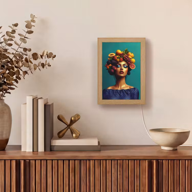 Vrouw - Hoodtooi - Tropisch - Fruit - Druiven Light Box met kabel (Tafellamp) klein -sfeer2