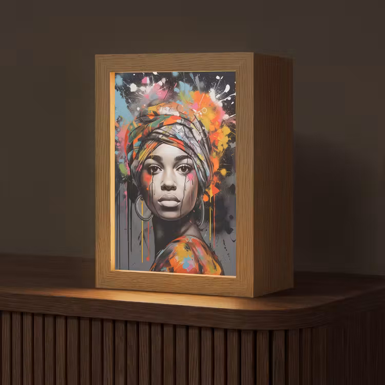 Vrouw - Hoofddoek - Graffiti - Zwart Light Box met kabel (Tafellamp) klein -z3d_website