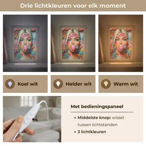 Vrouw - Kauwgom - Graffiti - Love Light Box met kabel (Tafellamp) klein -USP_lichtkleurNL
